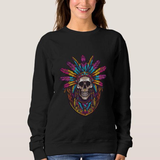Indischer Schädelkopf mit bunten Federn Sweatshirt (Vorderseite)