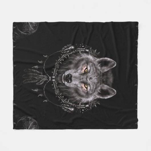 Indischer Schwarzer Wolf Fleecedecke (Vorderseite (Horizontal))