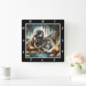Indischer Slumber: Tigers Erholung Willow's Embrac Quadratische Wanduhr (Zuhause)