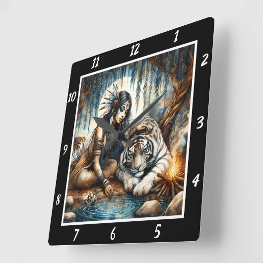 Indischer Slumber: Tigers Erholung Willow's Embrac Quadratische Wanduhr (Winkel)
