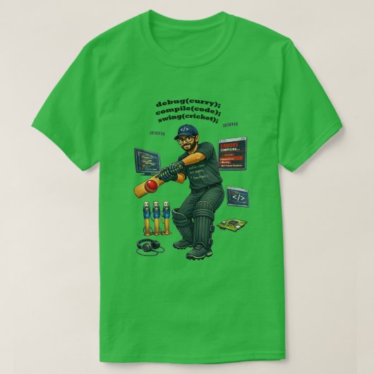 Indischer Software-Ingenieur Coder spielt Cricket T-Shirt (Design vorne)