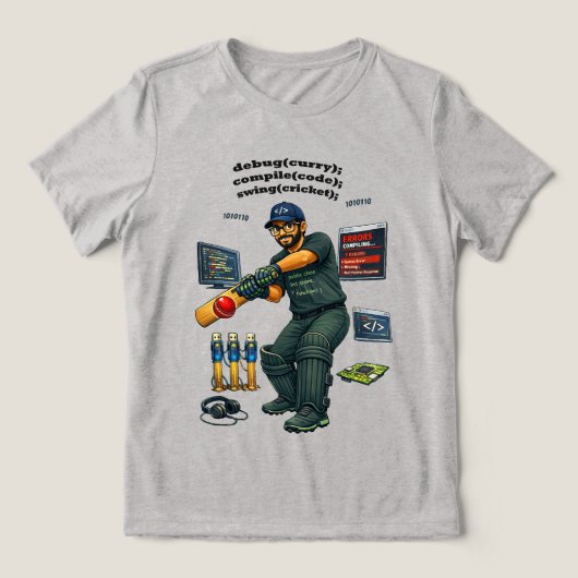 Indischer Software-Ingenieur Coder spielt Cricket Tri-Blend Shirt (Design Vorderseite)
