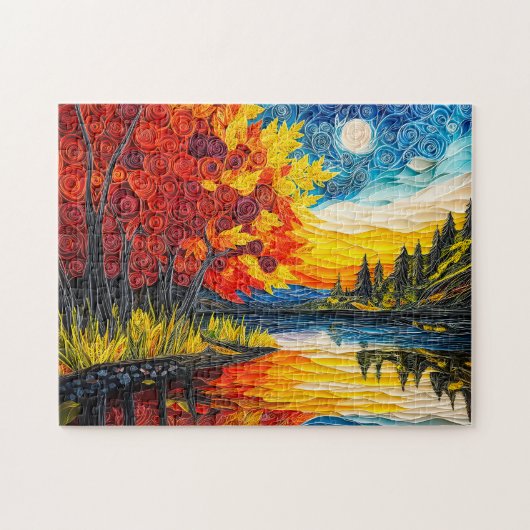 Indischer Sommer-Seelandschaft in Quilling Puzzle (Horizontal)