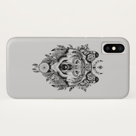 Indischer Stammes- Wolf Case-Mate iPhone Hülle (Rückseite (Horizontal))