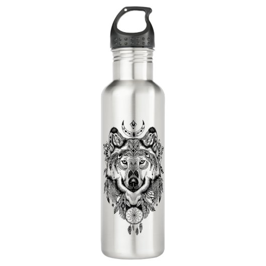 Indischer Stammes- Wolf Edelstahlflasche (Vorderseite)