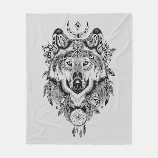 Indischer Stammes- Wolf Fleecedecke (Vorderseite)