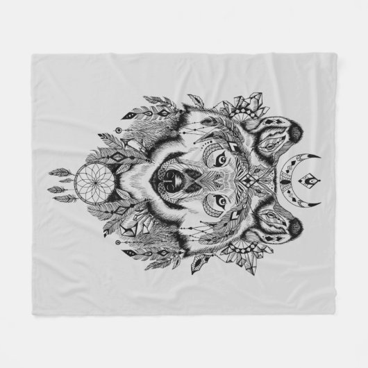 Indischer Stammes- Wolf Fleecedecke (Vorderseite (Horizontal))