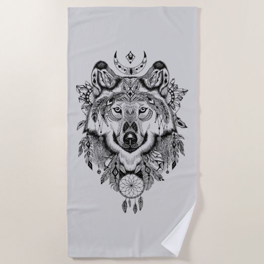 Indischer Stammes- Wolf Strandtuch (Vorderseite)