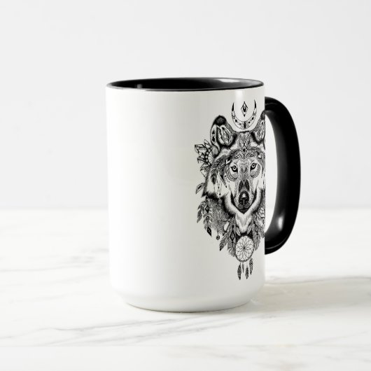 Indischer Stammes- Wolf Tasse (VorderseiteRechts)