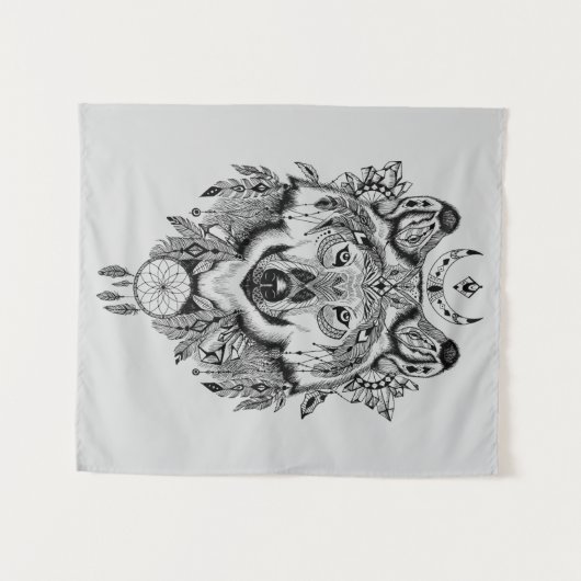 Indischer Stammes- Wolf Wandteppich (Vorderseite (Horizontal))