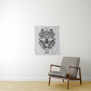 Indischer Stammes- Wolf Wandteppich