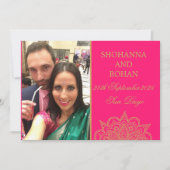 Indischer Stil Gold Pink Foto Hochzeit speichern d Ankündigung (Vorderseite)