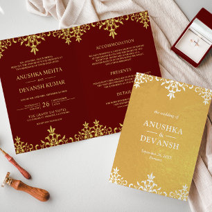 Indischer Stil Red Gold Damask Einladung