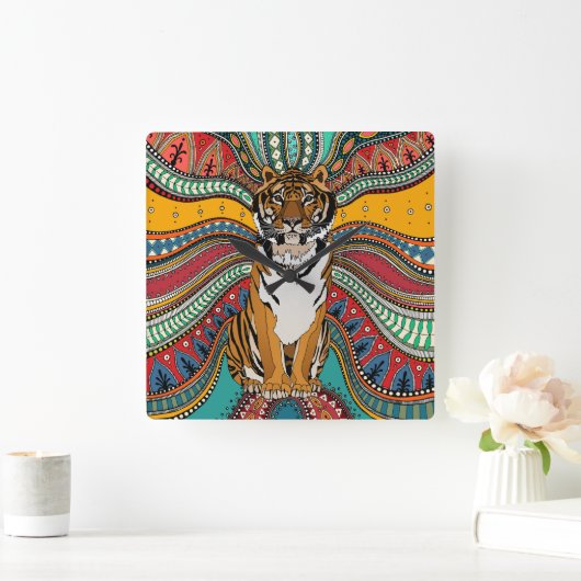 Indischer Tiger Quadratische Wanduhr (Zuhause)