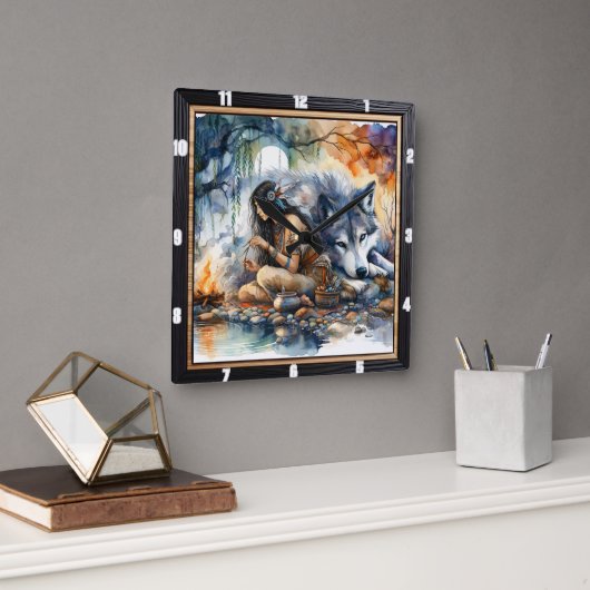 Indischer Traum: Fluss der Reflektionen Quadratische Wanduhr (Büro)