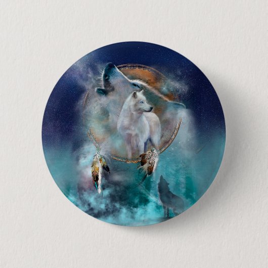 Indischer Träumer und ethnischer Stammeswolf Button (Vorderseite)