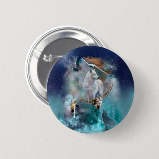 Indischer Träumer und ethnischer Stammeswolf Button (Vorne & Hinten)