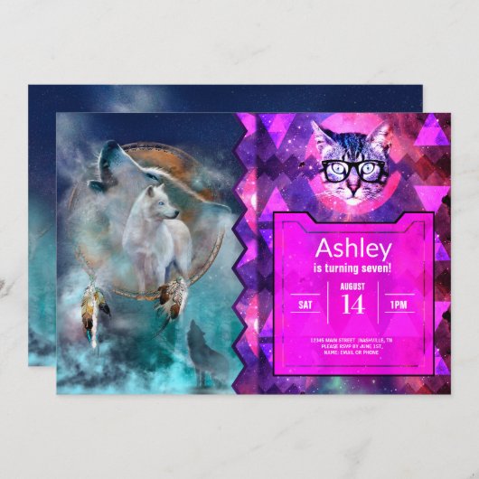 Indischer Träumer und ethnischer Stammeswolf Einladung (Vorne/Hinten)