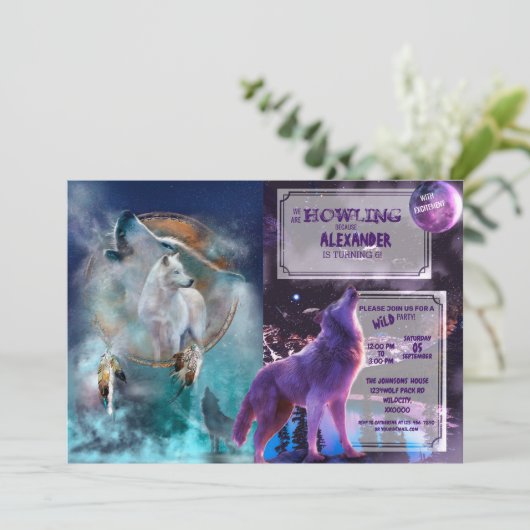 Indischer Träumer und ethnischer Stammeswolf Einladung (Stehend Vorderseite)