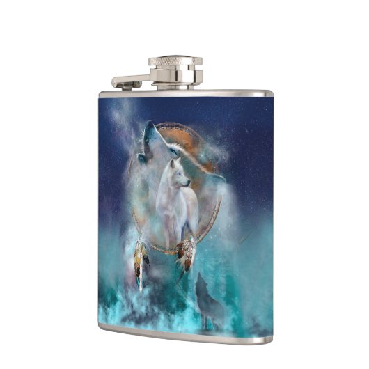 Indischer Träumer und ethnischer Stammeswolf Flachmann (Links)