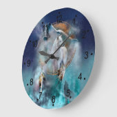 Indischer Träumer und ethnischer Stammeswolf Große Wanduhr (Winkel)