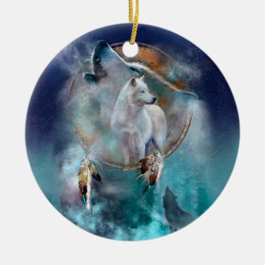 Indischer Träumer und ethnischer Stammeswolf Keramik Ornament (Vorne)