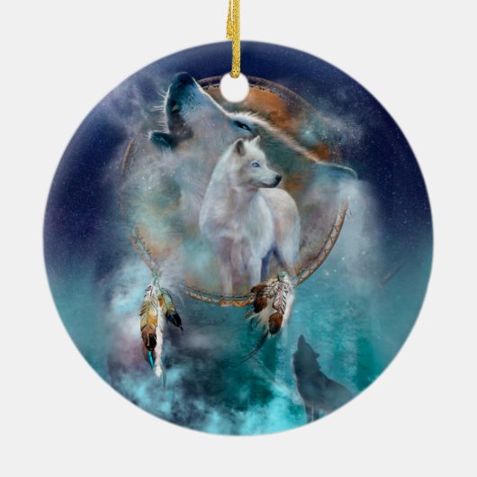 Indischer Träumer und ethnischer Stammeswolf Keramik Ornament (Hinten)