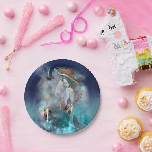 Indischer Träumer und ethnischer Stammeswolf Pappteller (Party)