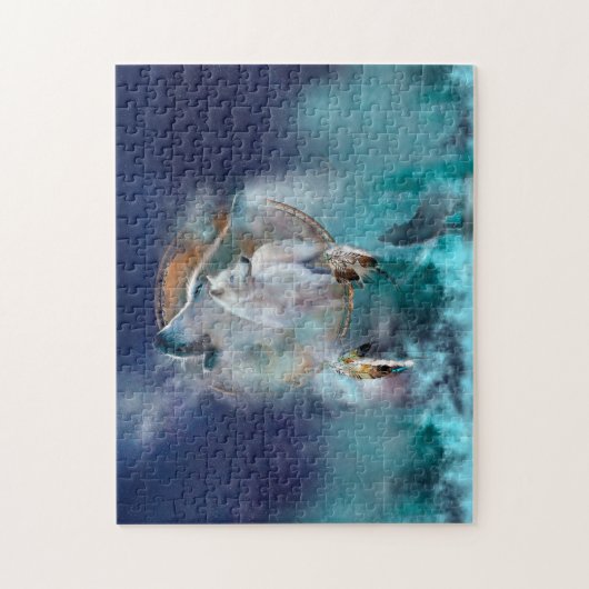 Indischer Träumer und ethnischer Stammeswolf Puzzle (Vertikal)