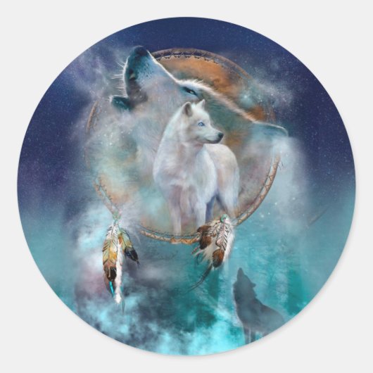 Indischer Träumer und ethnischer Stammeswolf Runder Aufkleber (Vorderseite)