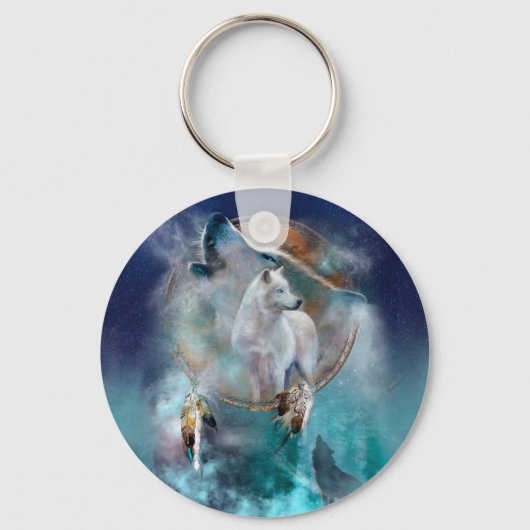 Indischer Träumer und ethnischer Stammeswolf Schlüsselanhänger (Vorderseite)