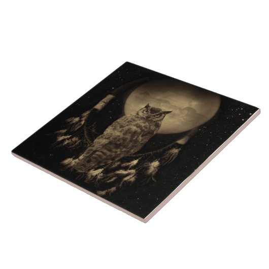 Indischer Traumfänger mit Eule und Pferden Fliese (Seite)