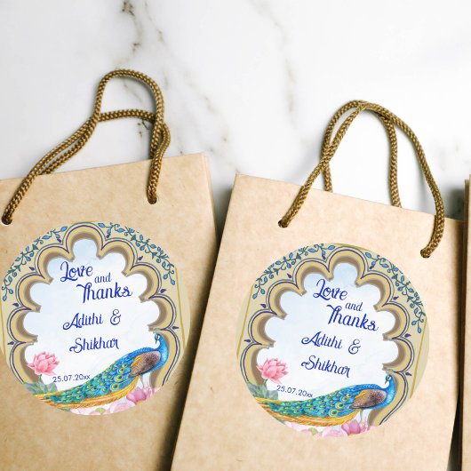 Indischer Traupfau Rajasthan-Fenster blau Runder Aufkleber