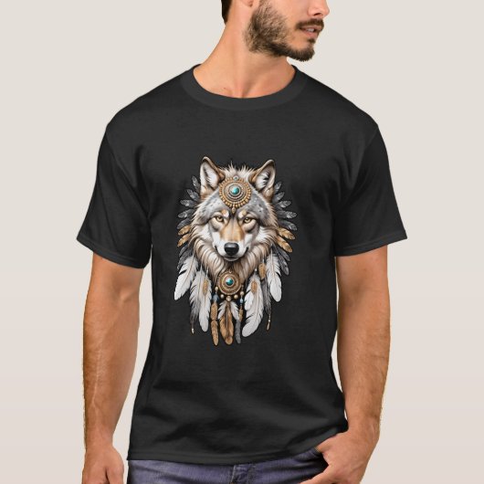Indischer Wolf Feather Headdress Hunter Men T-Shirt (Vorderseite)