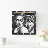 Indischer Wolf schwarz und weiß Quadratische Wanduhr (Zuhause)