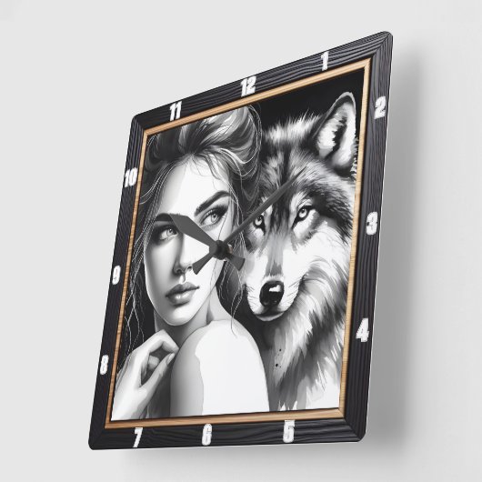 Indischer Wolf schwarz und weiß Quadratische Wanduhr (Winkel)