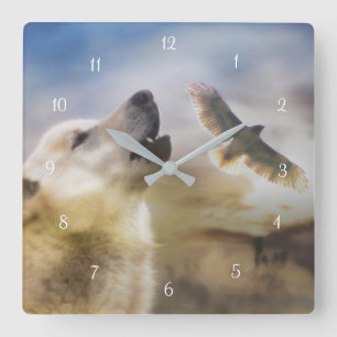 Indischer Wolf und Roter Schwanz Hawk Quadratische Wanduhr