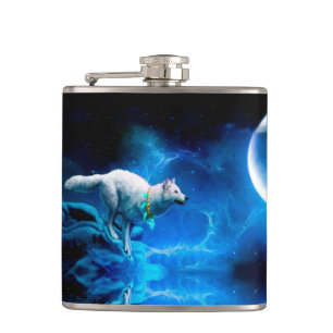 Indischer Wolf und Vollmond Flachmann