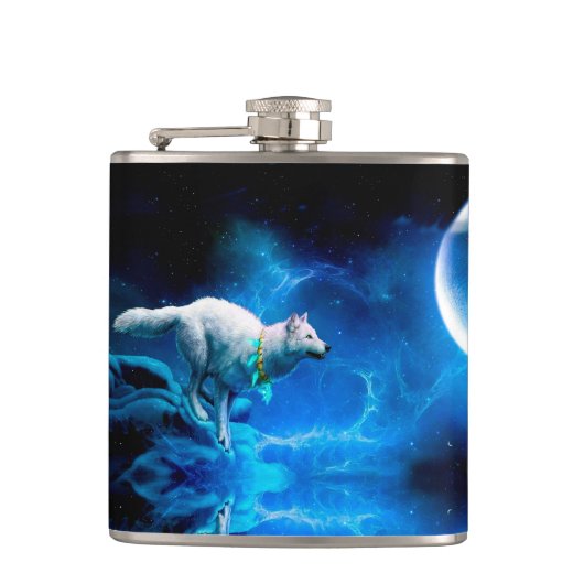 Indischer Wolf und Vollmond Flachmann (Vorderseite)