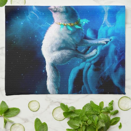 Indischer Wolf und Vollmond Geschirrtuch (Gefaltet)