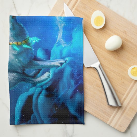 Indischer Wolf und Vollmond Geschirrtuch (Viertel Falte)