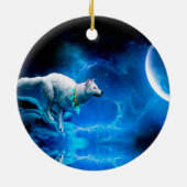Indischer Wolf und Vollmond Keramik Ornament (Hinten)