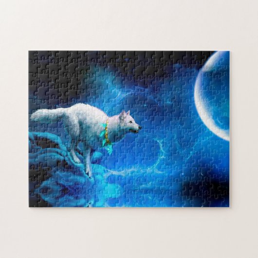 Indischer Wolf und Vollmond Puzzle (Horizontal)