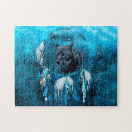 Indischer Wolfträumer mit ethnischen Ornamenten Puzzle (Horizontal)