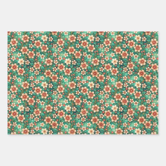 Indisches Blumenmuster Geschenkpapier Set (Vorderseite)