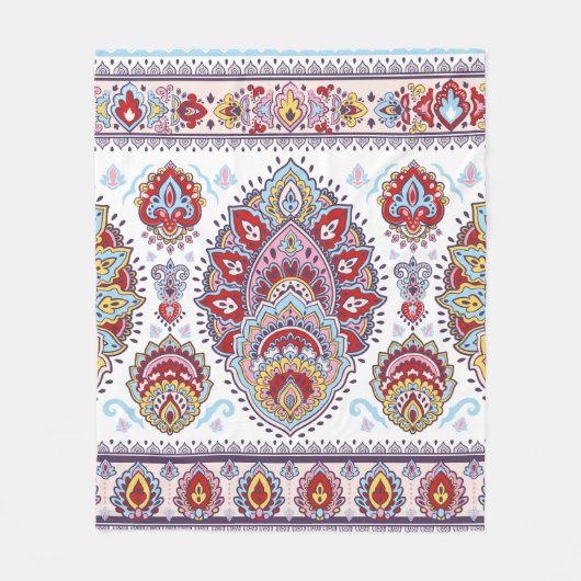 Indisches Blumenpaisley-Medaillon-Muster. Ethnic M Fleecedecke (Vorderseite)