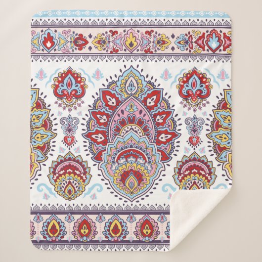 Indisches Blumenpaisley-Medaillon-Muster. Ethnic M Sherpadecke (Vorderseite)