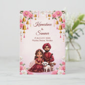 Indisches Brautpaar mit Hundekarikatur Einladung (Stehend Vorderseite)