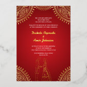 Indisches Ehepaar Hochzeit Red Gold Muster Folieneinladung (Vorderseite)