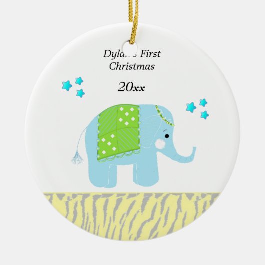 Indisches Elephant Baby's First Christmas Keramikornament (Vorne)